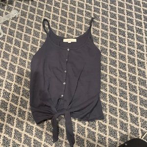 Cute button down tie at the waist tank with non adjustable spaghetti straps